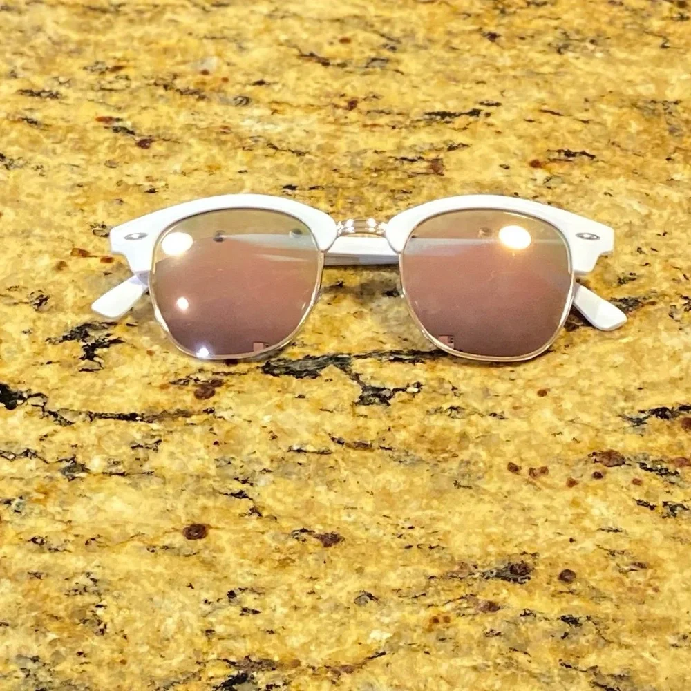 Kids Retro Fashion White Half Frame Flash Mirror Lens Sunglasses Mirrored Shades